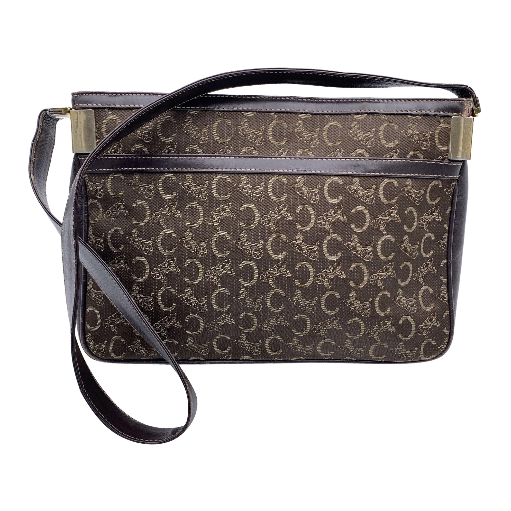 Celine Vintage Brown Macadam C Canvas Caleche Shoulder Bag