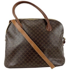 Celine Vintage Brown Macadam Canvas Bag with Shoulder Strap