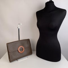 Celine Vintage Brown Macadam Canvas Clutch Bag Handbag