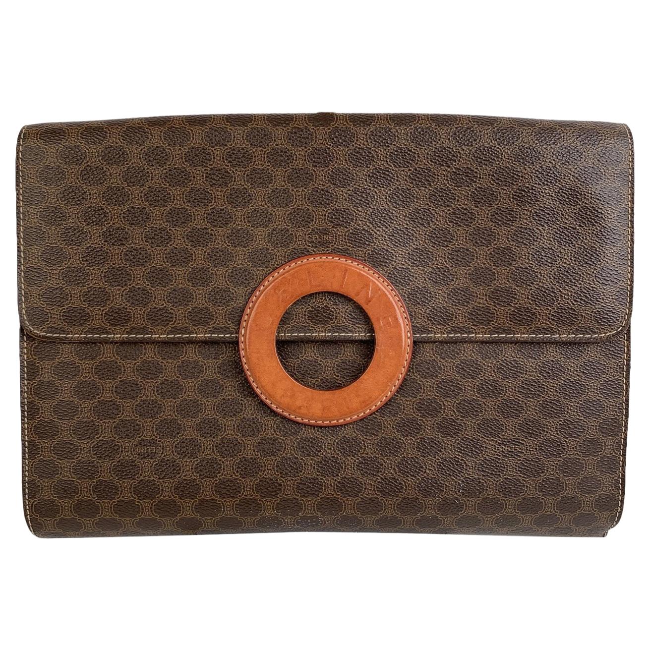 Celine Vintage Brown Macadam Canvas Clutch Bag Handbag