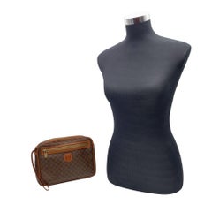 Celine Vintage Brown Macadam Canvas Clutch Pochette Wristlet Bag