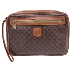 Celine Vintage Macadam Canvas Brown Clutch Pochette Wristlet Bag Celine Vintage Macadam Canvas Brown Clutch Pochette Wristlet Bag