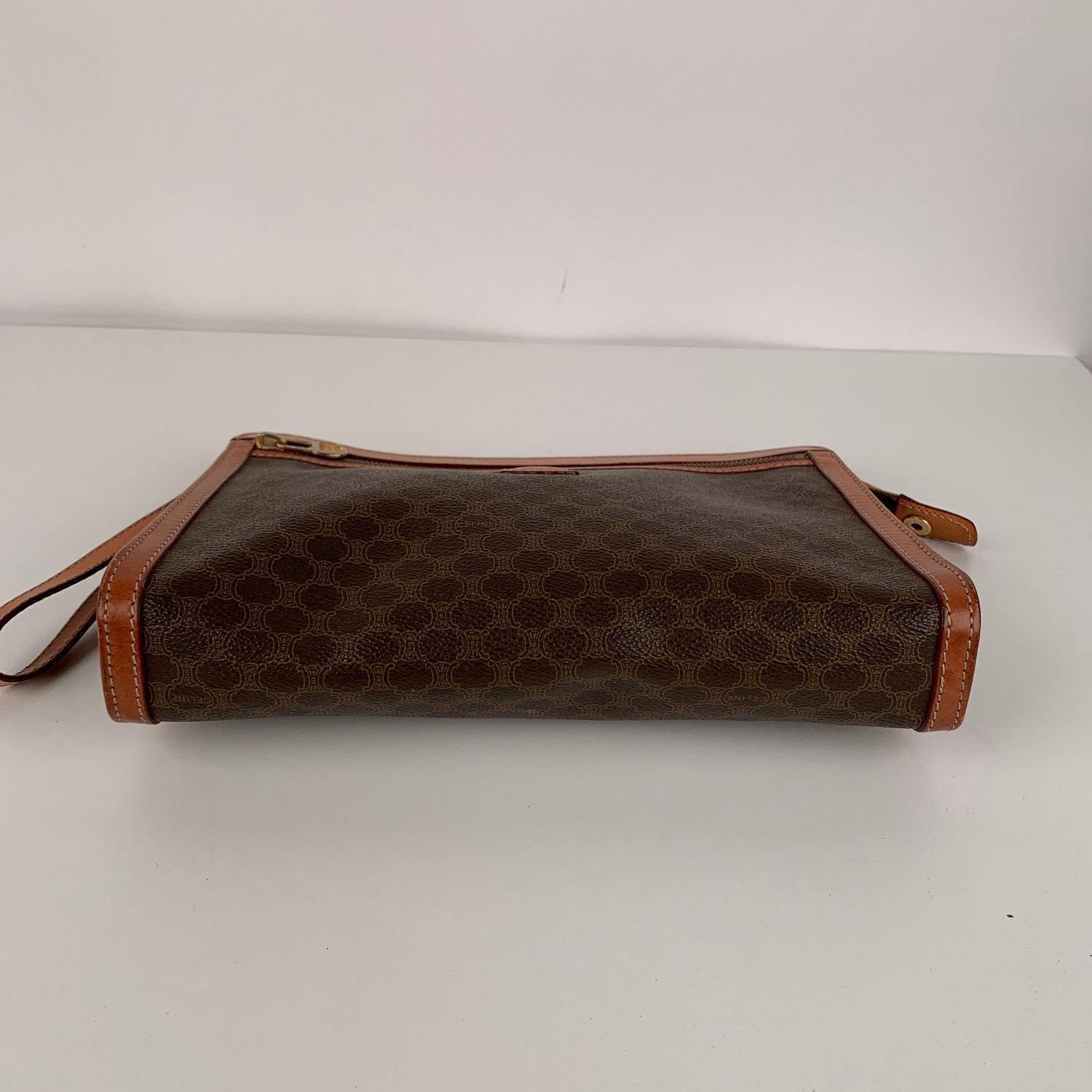 Women's Celine Vintage Brown Macadam Canvas Cosmetic Bag Clutch Purse