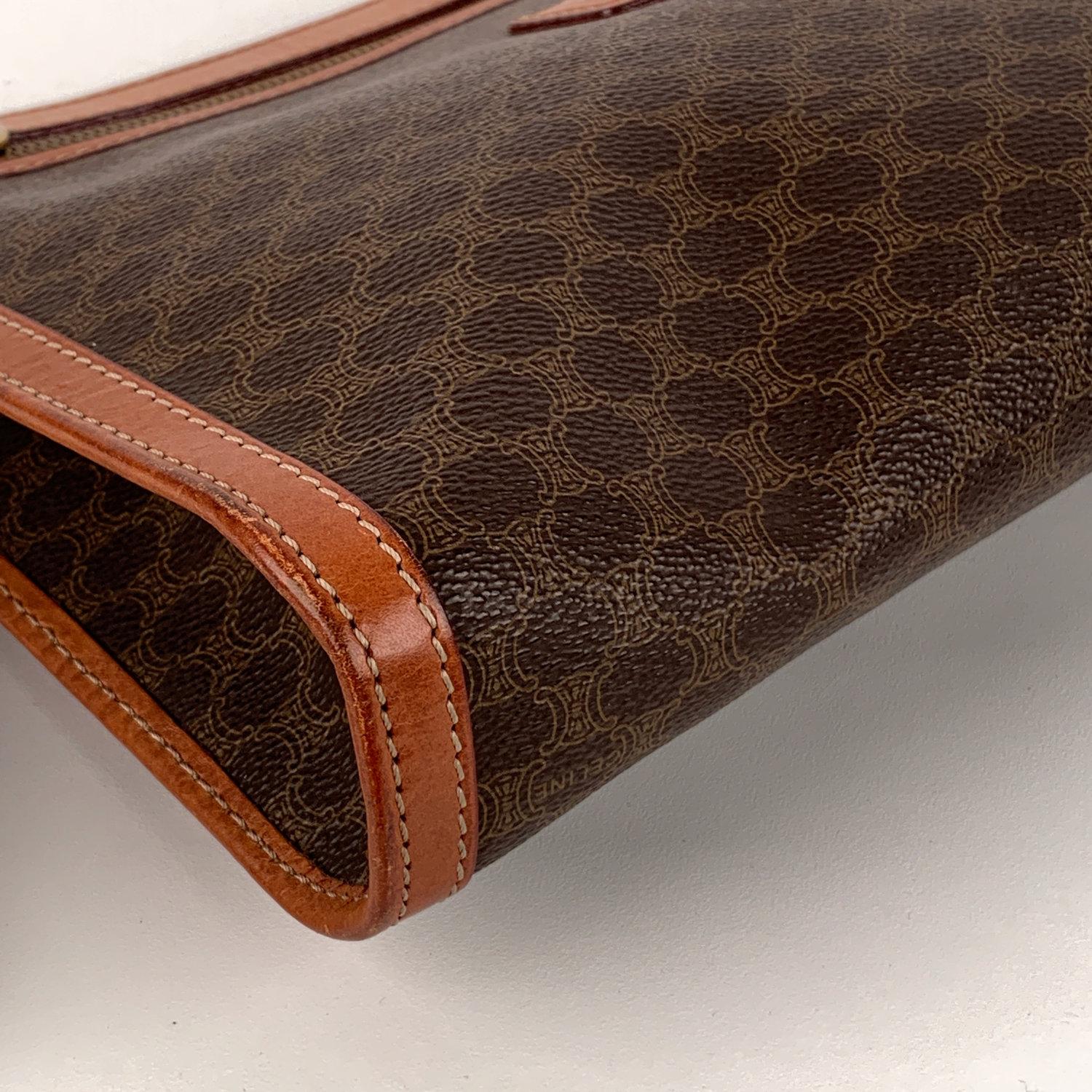 Celine Vintage Brown Macadam Canvas Cosmetic Bag Clutch Purse 1