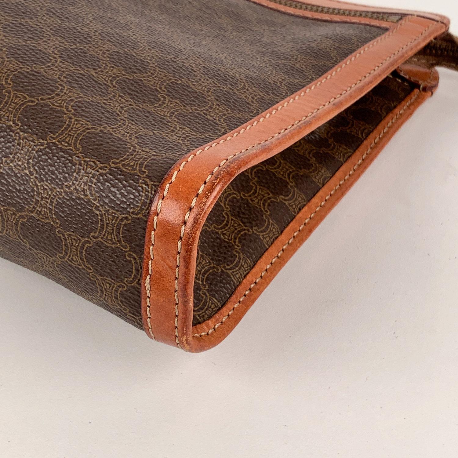 Celine Vintage Brown Macadam Canvas Cosmetic Bag Clutch Purse 2