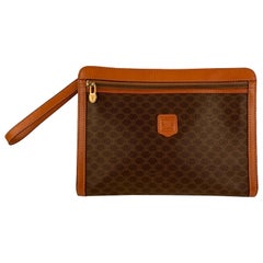 Celine Vintage Brown Macadam Canvas Cosmetic Bag Clutch Purse