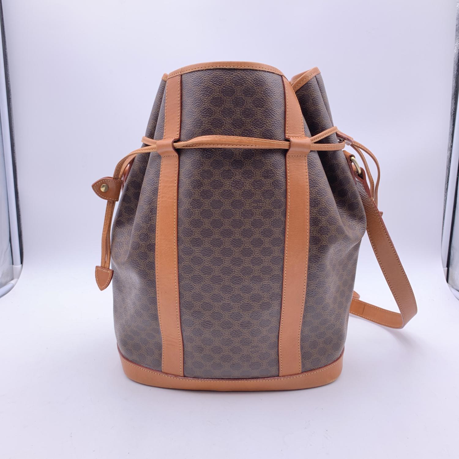 Celine Vintage Brown Macadam Canvas Duffel Duffle Boston Bag In Excellent Condition In Rome, Rome