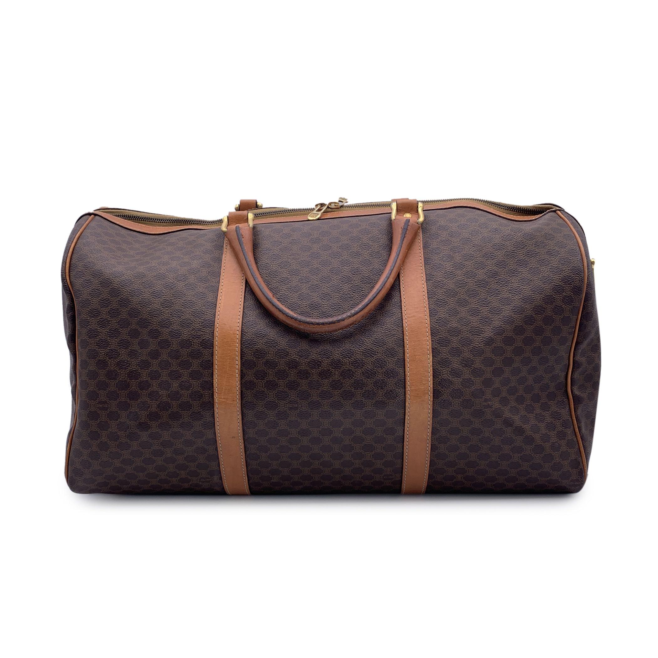 Black Celine Vintage Brown Macadam Canvas Duffel Duffle Weekender Bag
