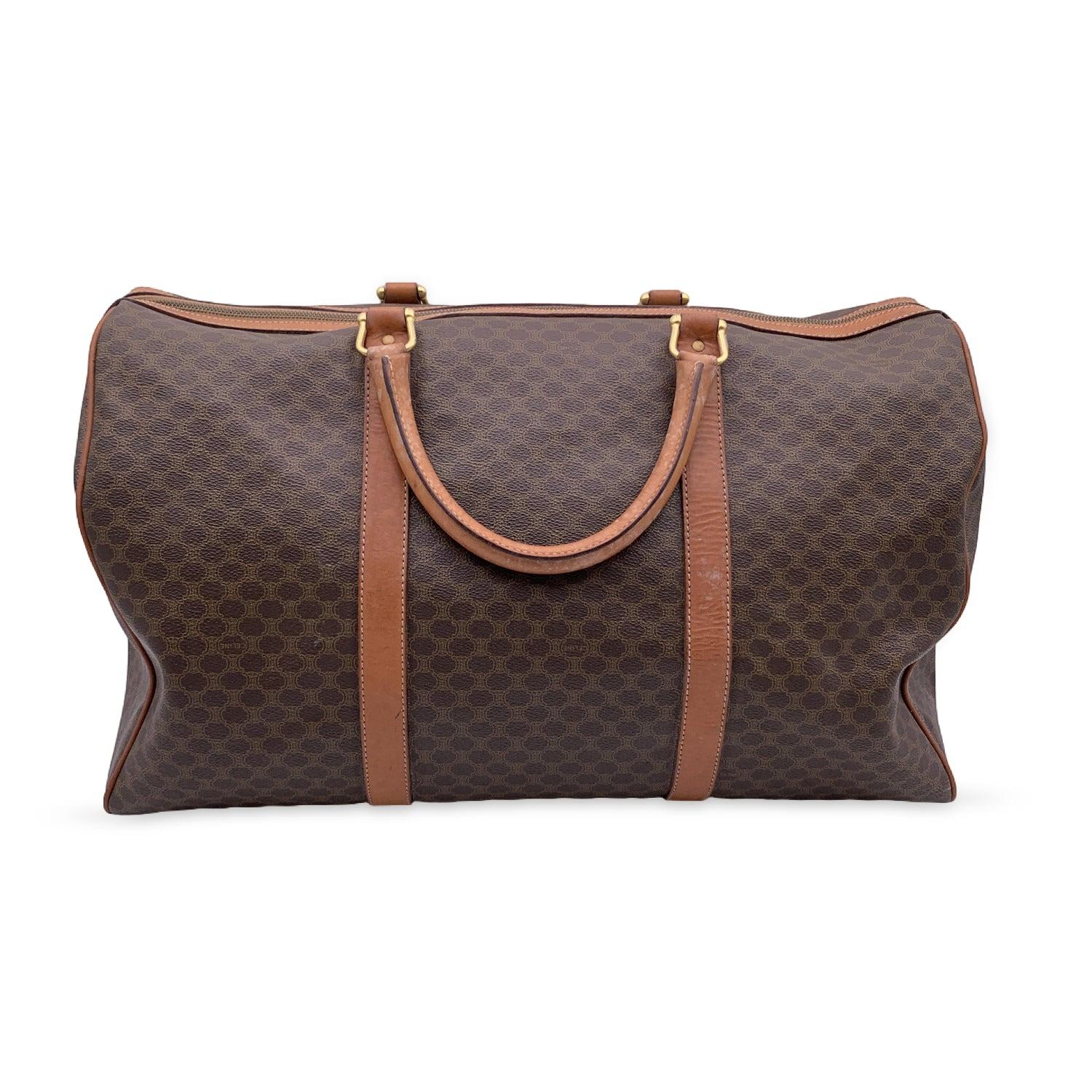 Celine Vintage Brown Macadam Canvas Duffel Duffle Weekender Bag In Good Condition In Rome, Rome