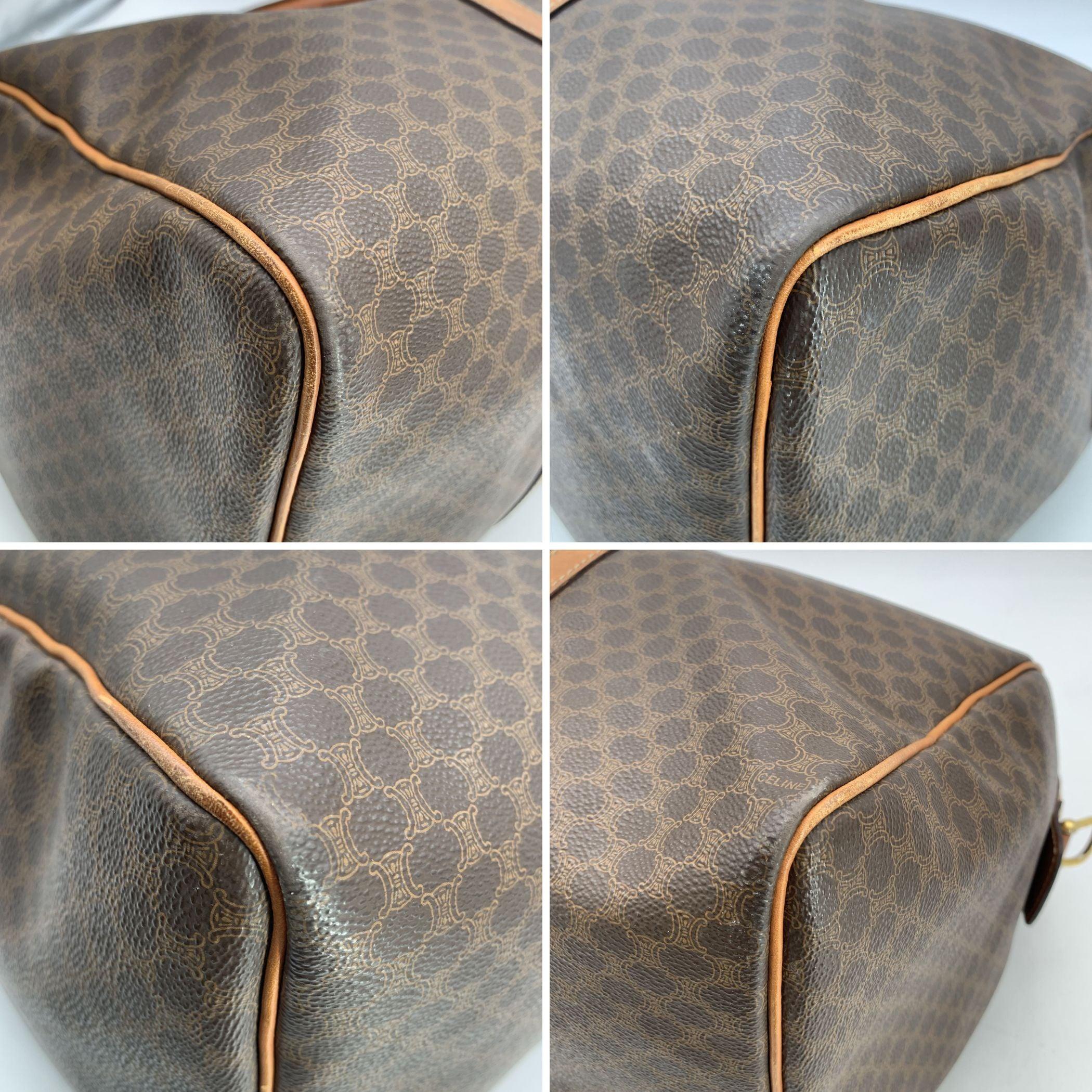 Celine Vintage Brown Macadam Canvas Duffel Duffle Weekender Bag In Good Condition In Rome, Rome