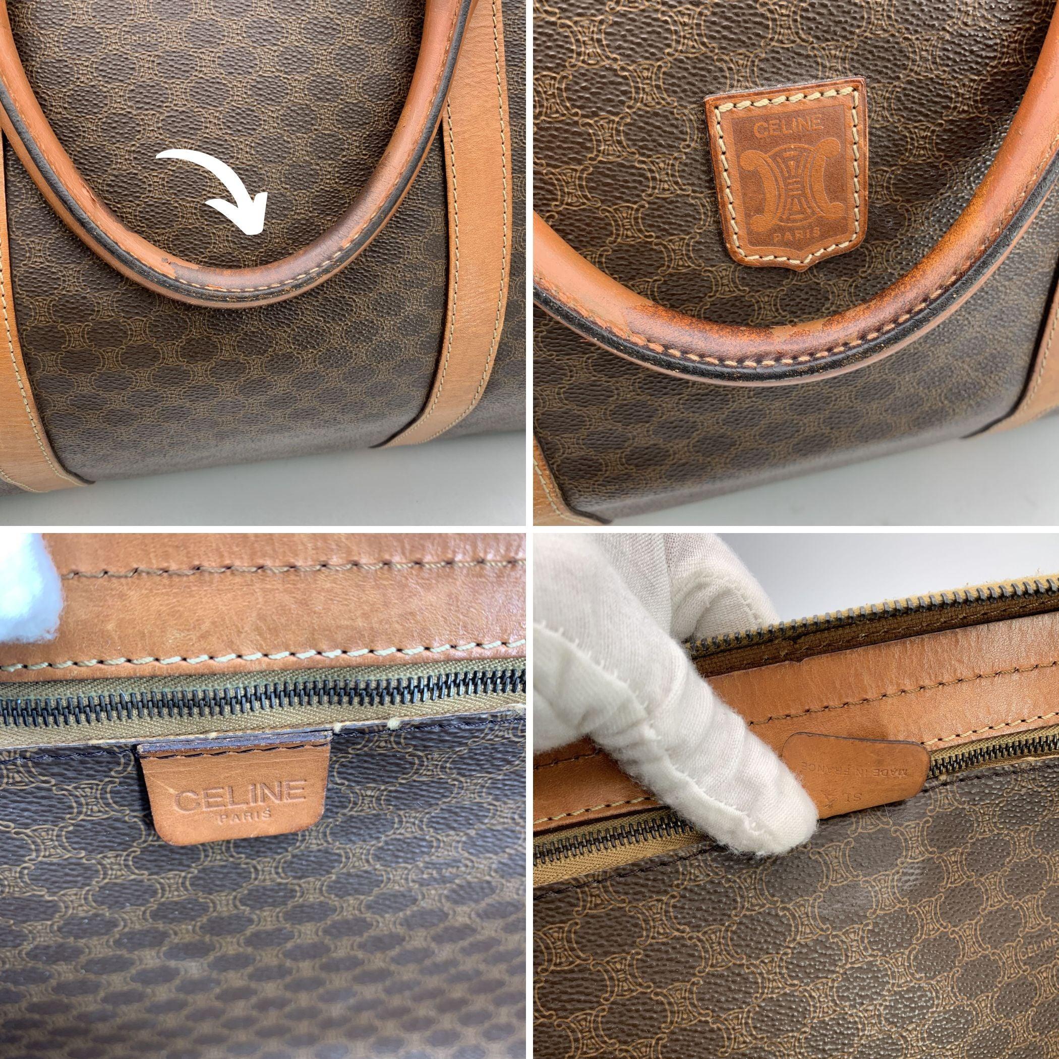 Celine Vintage Brown Macadam Canvas Duffel Duffle Weekender Bag 1