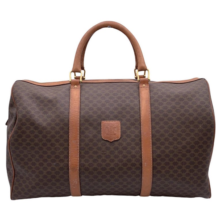 CELINE Vintage Macadam Pattern Travel Bag Triomphe Logo Brown Duffle Large  Bag