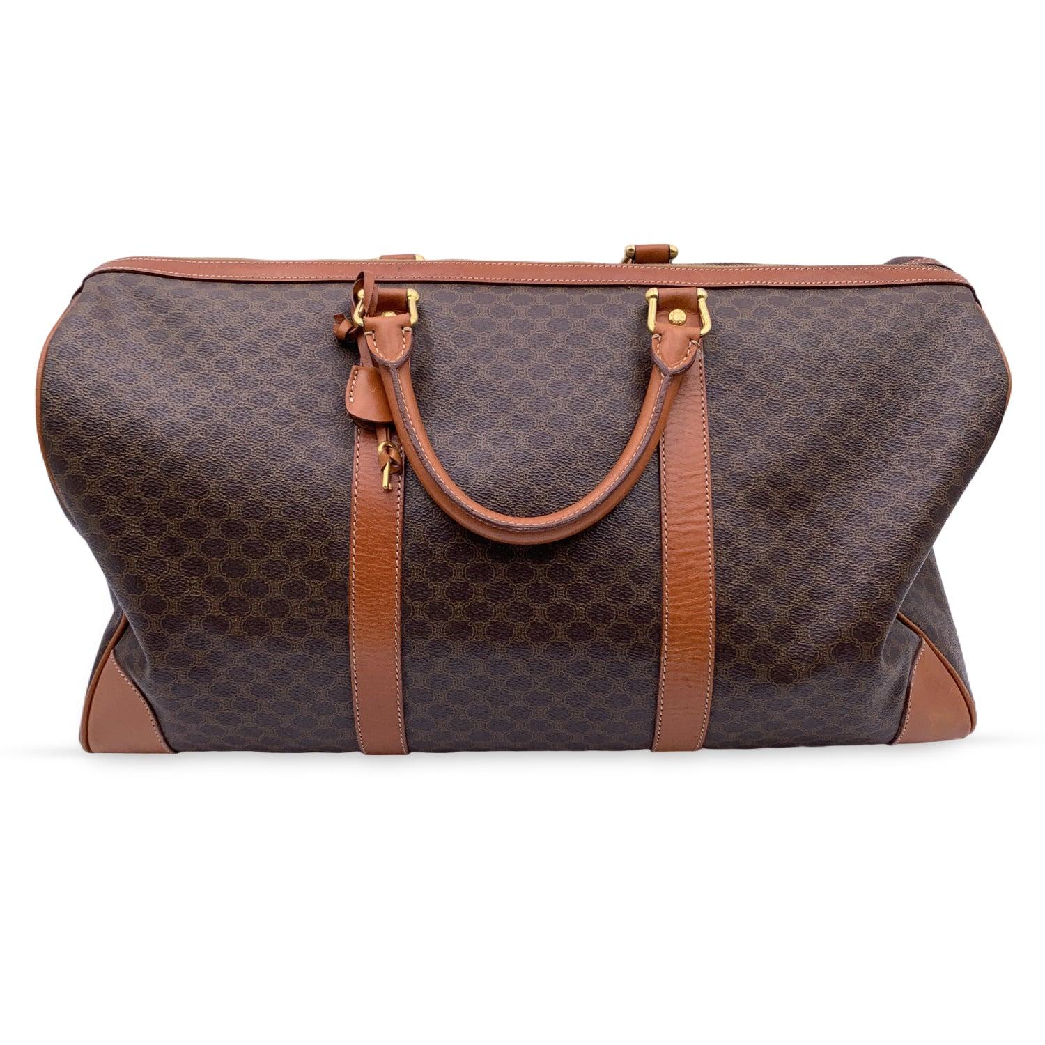 Celine Vintage Brown Macadam Canvas Duffle Duffel Travel Bag In Good Condition In Rome, Rome