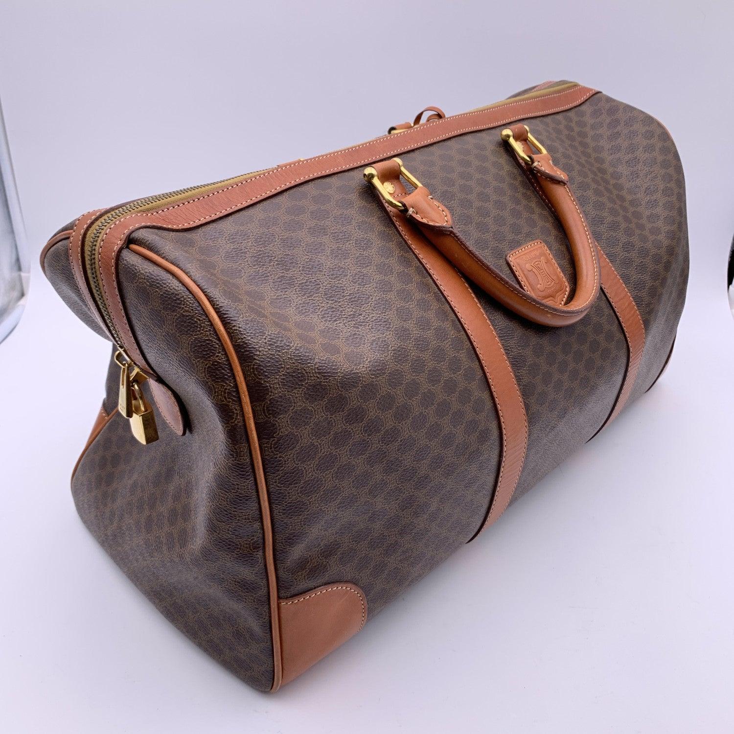 Celine Vintage Brown Macadam Canvas Duffle Duffel Travel Bag 2