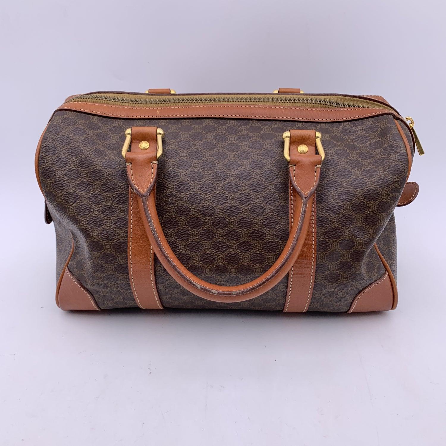 Celine Vintage Brown Macadam Canvas Handbag Boston Bag 2