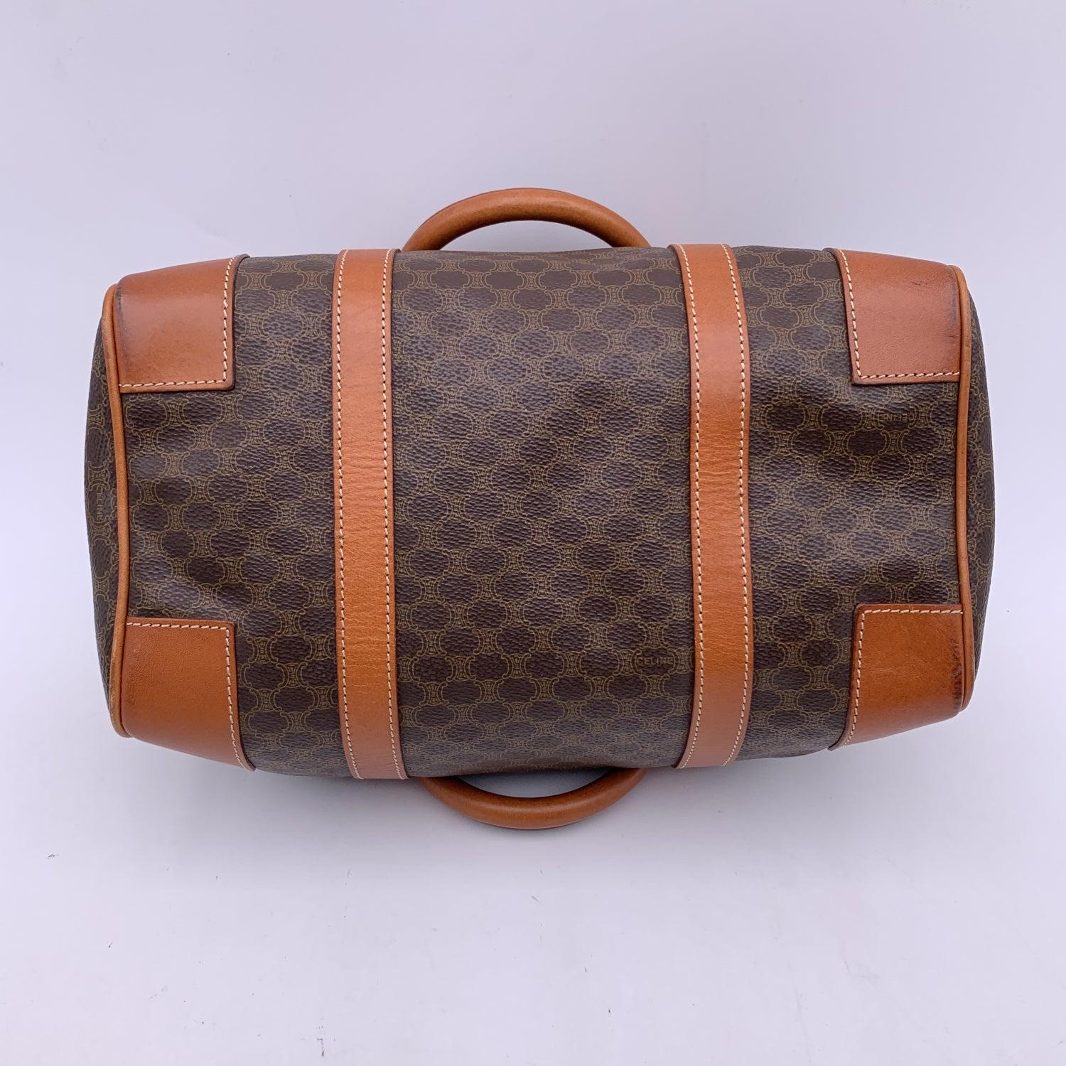 Celine Vintage Brown Macadam Canvas Handbag Boston Bag 3