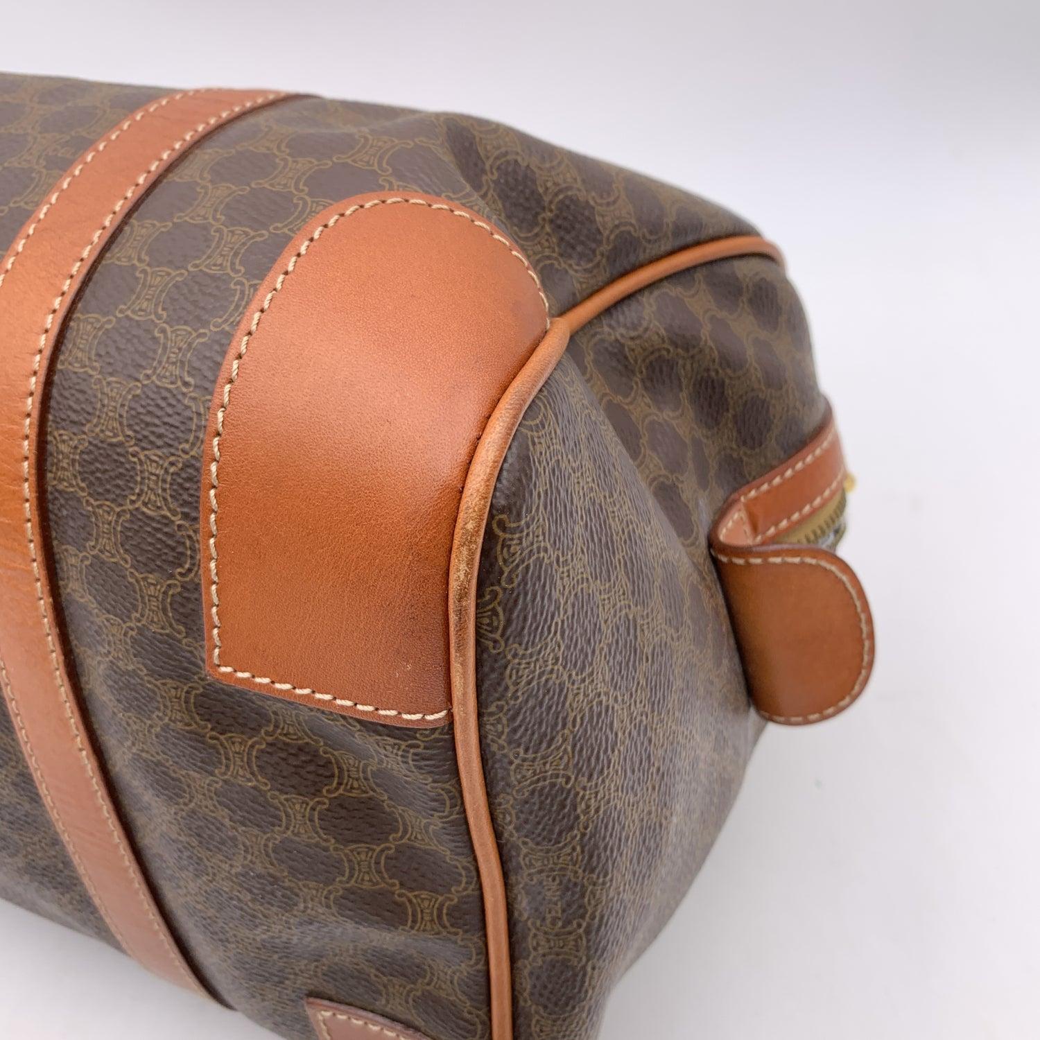 Celine Vintage Brown Macadam Canvas Handbag Boston Bag 4