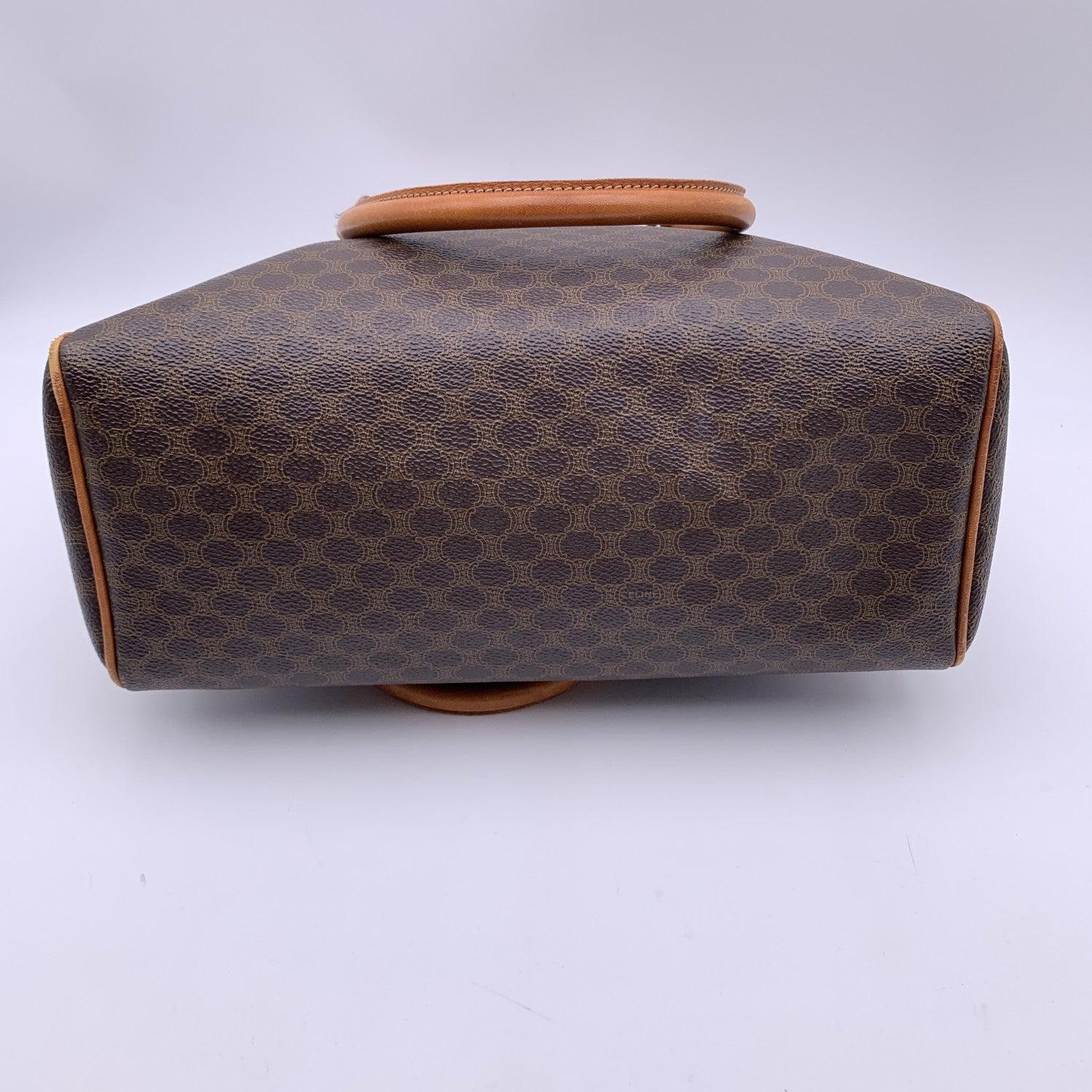 Celine Vintage Brown Macadam Canvas Handbag Satchel Bag 1