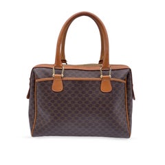 Celine Vintage Brown Macadam Canvas Handbag Satchel Bag