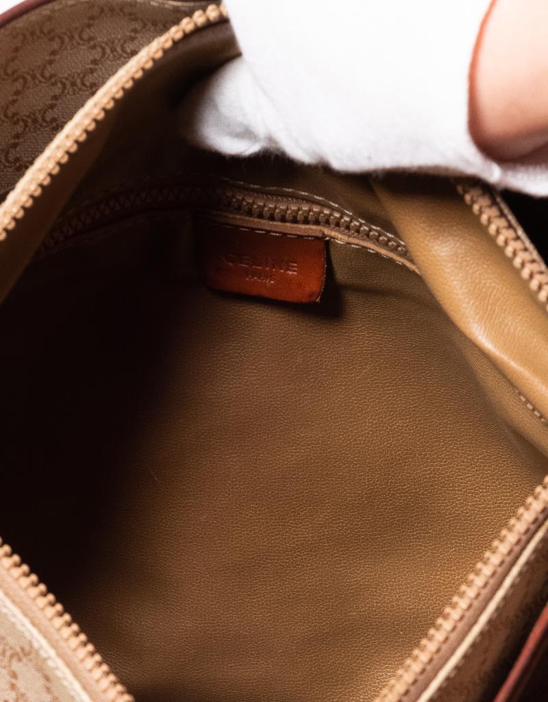 Celine Vintage Brown Macadam Canvas Shoulder Bag In Good Condition In Montreal, Quebec