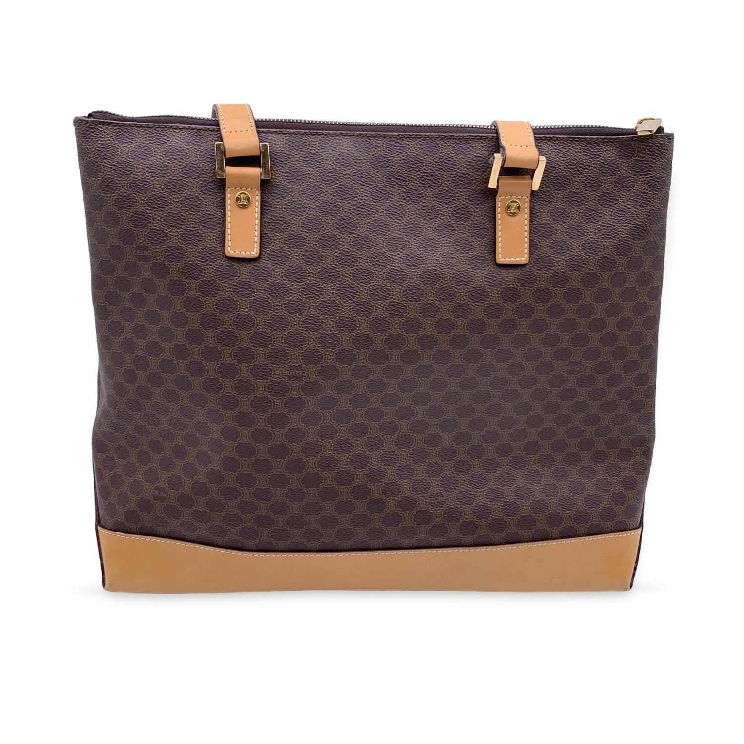 Black Celine Vintage Brown Macadam Canvas Shoulder Bag Tote For Sale