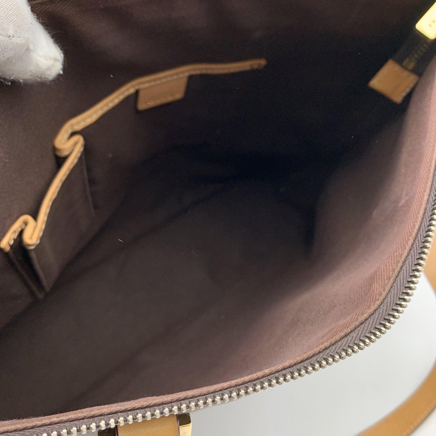 Celine Vintage Brown Macadam Canvas Shoulder Bag Tote In Good Condition For Sale In Rome, Rome