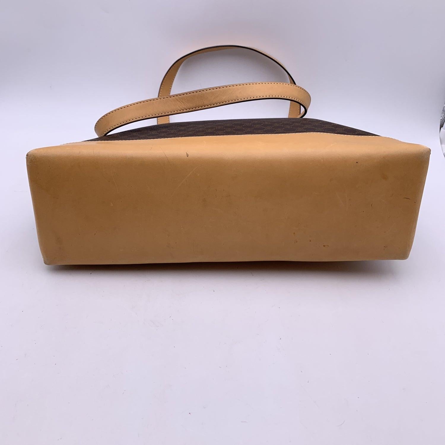 Celine Vintage Brown Macadam Canvas Shoulder Bag Tote For Sale 3