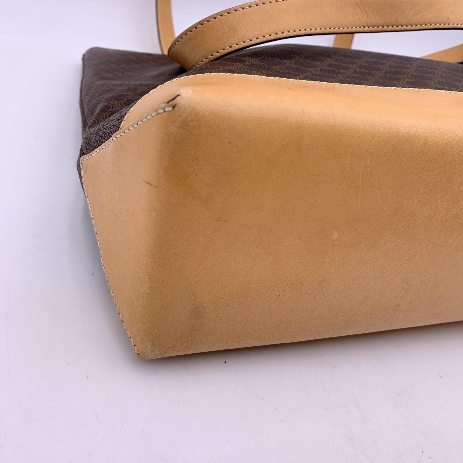 Celine Vintage Brown Macadam Canvas Shoulder Bag Tote For Sale 3