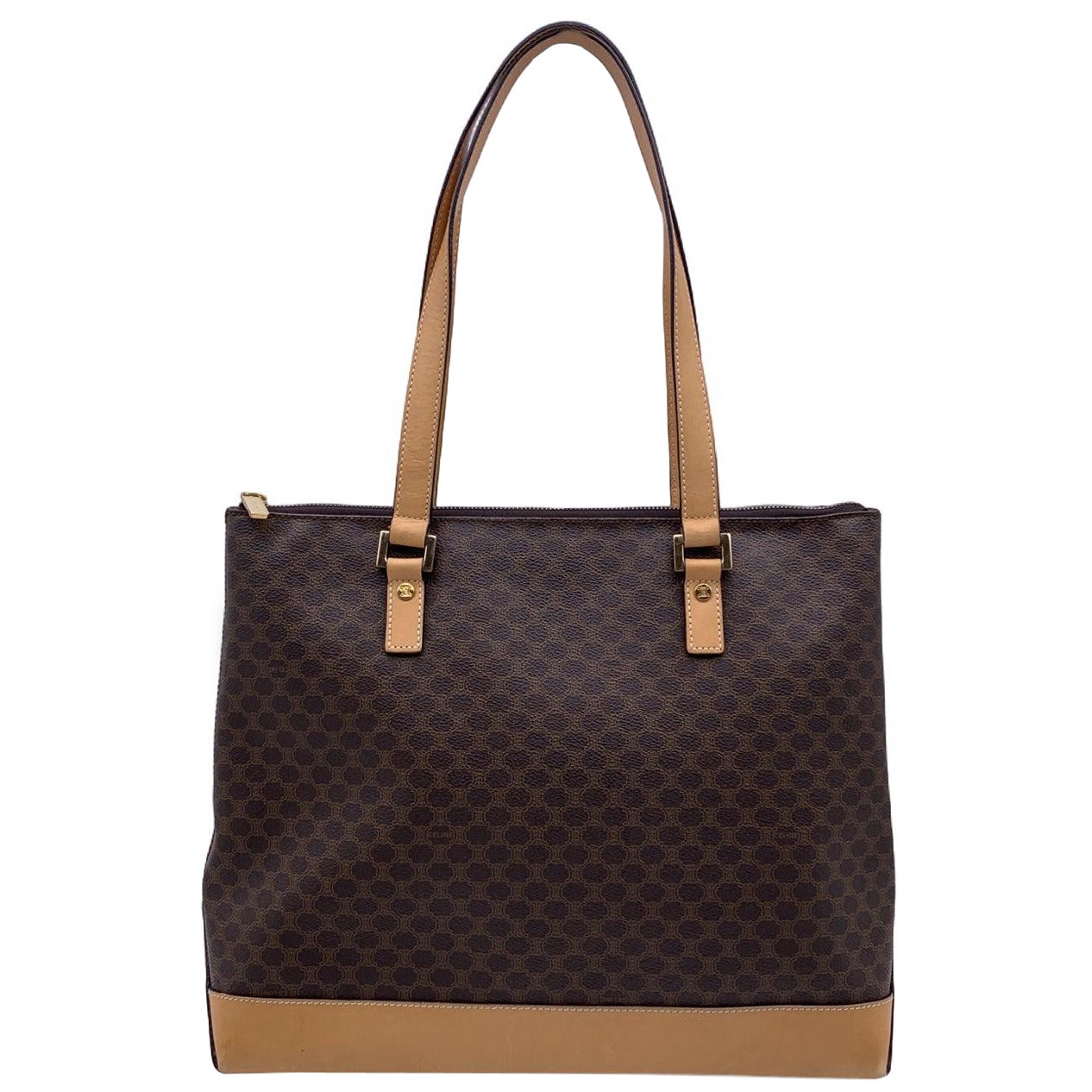 Bolso de hombro Tote de lona marrón Macadam Vintage Celine
