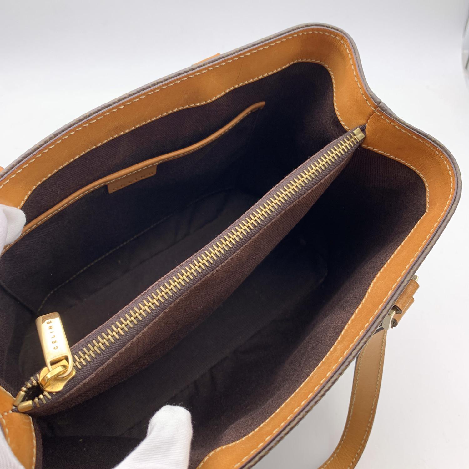 Celine Vintage Brown Macadam Canvas Small Tote Shoulder Bag In Excellent Condition In Rome, Rome