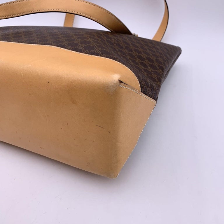 Celine Vintage Brown C Macadam Canvas Shoulder Bag Tote For Sale at 1stDibs