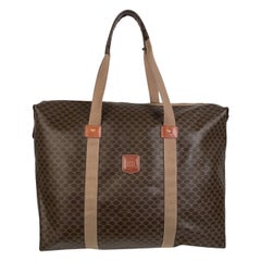 Celine Vintage Brown Macadam Canvas Travel Duffle Carry On Bag