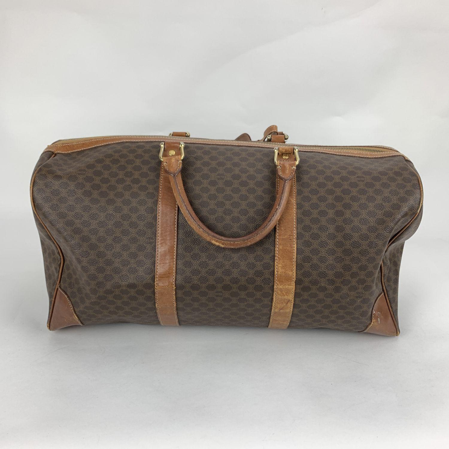 Women's Celine Vintage Brown Macadam Canvas Travel Duffle Duffel Bag