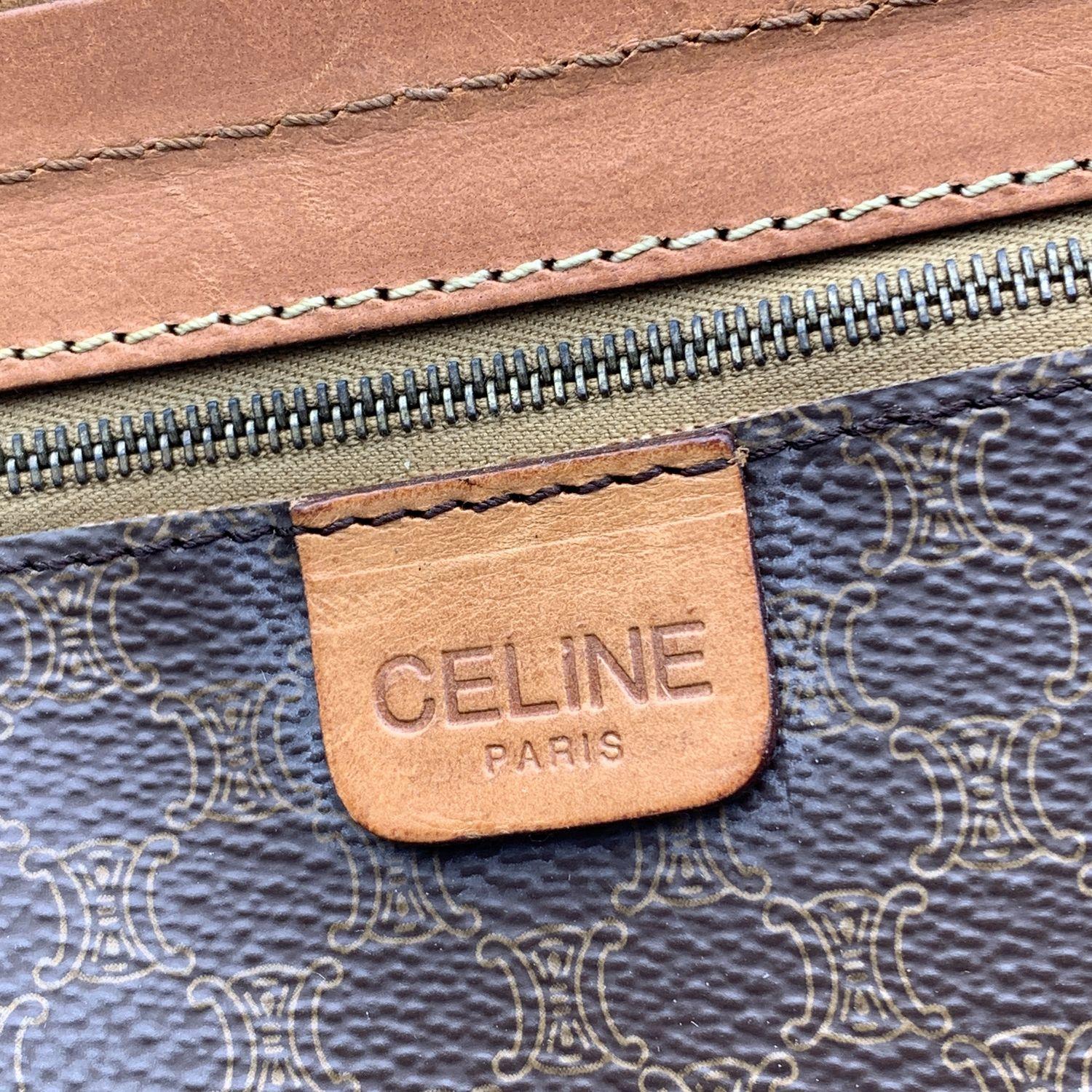 Celine Vintage Brown Macadam Canvas Travel Duffle Duffel Bag 2