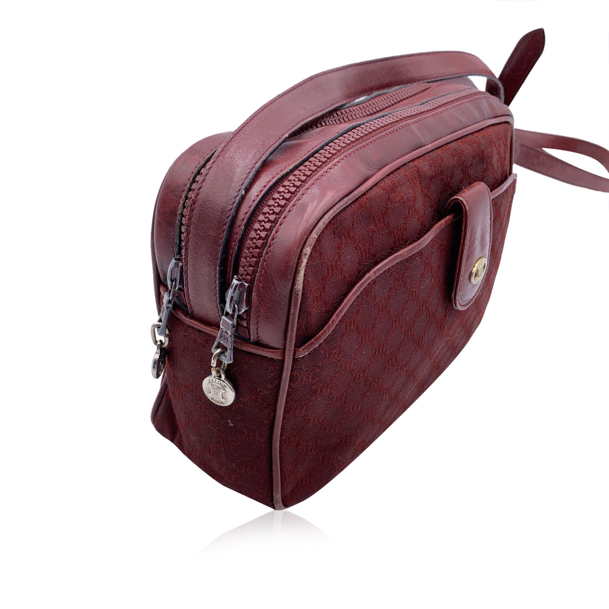Celine Vintage Burgundy Macadam Canvas and Leather Shoulder Bag In Fair Condition In Rome, Rome