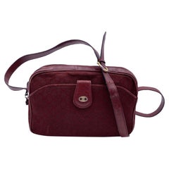 Celine Vintage Burgundy Macadam Canvas and Leather Shoulder Bag