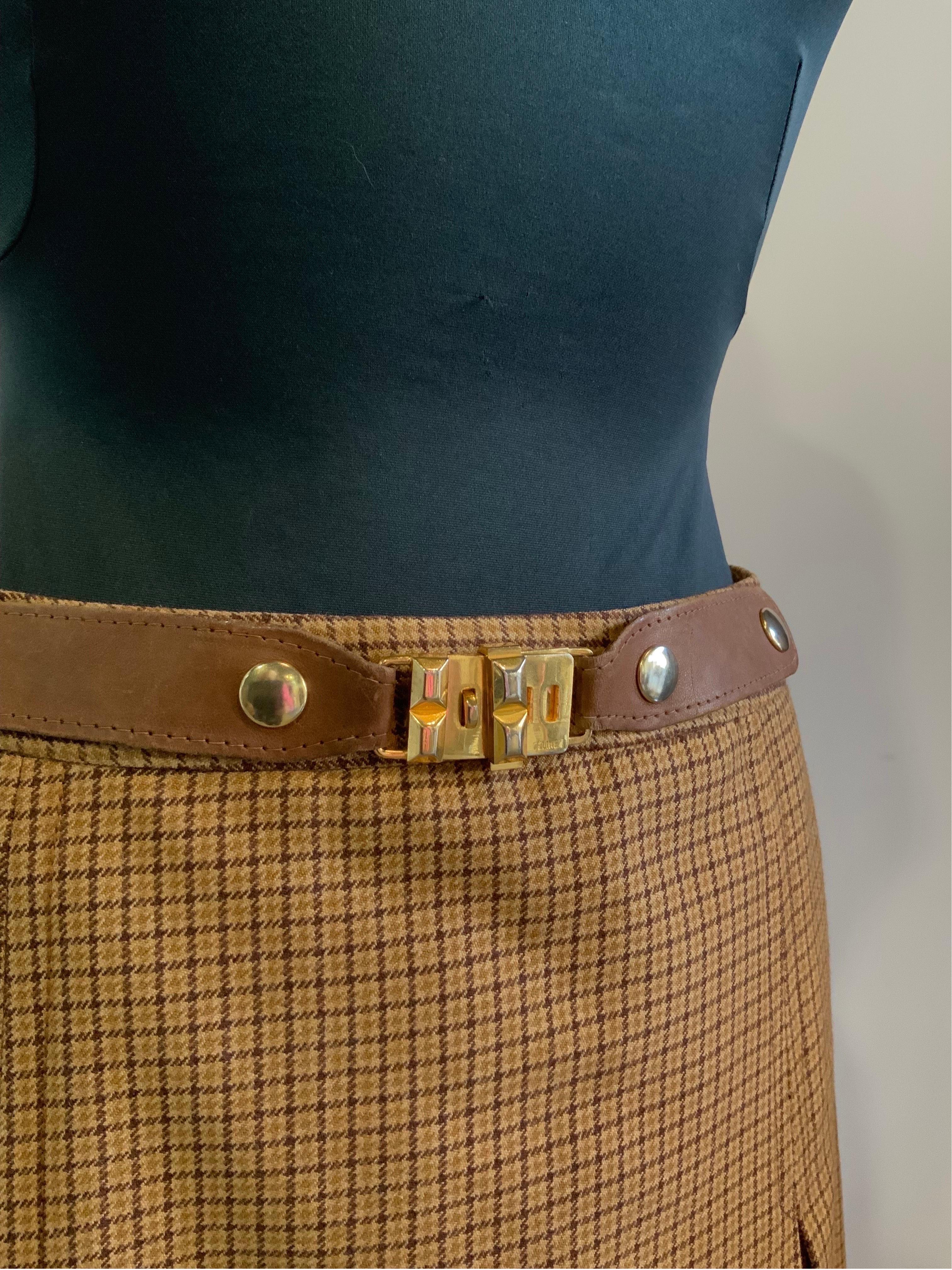 Brown Celine vintage check brown Midi Skirt For Sale