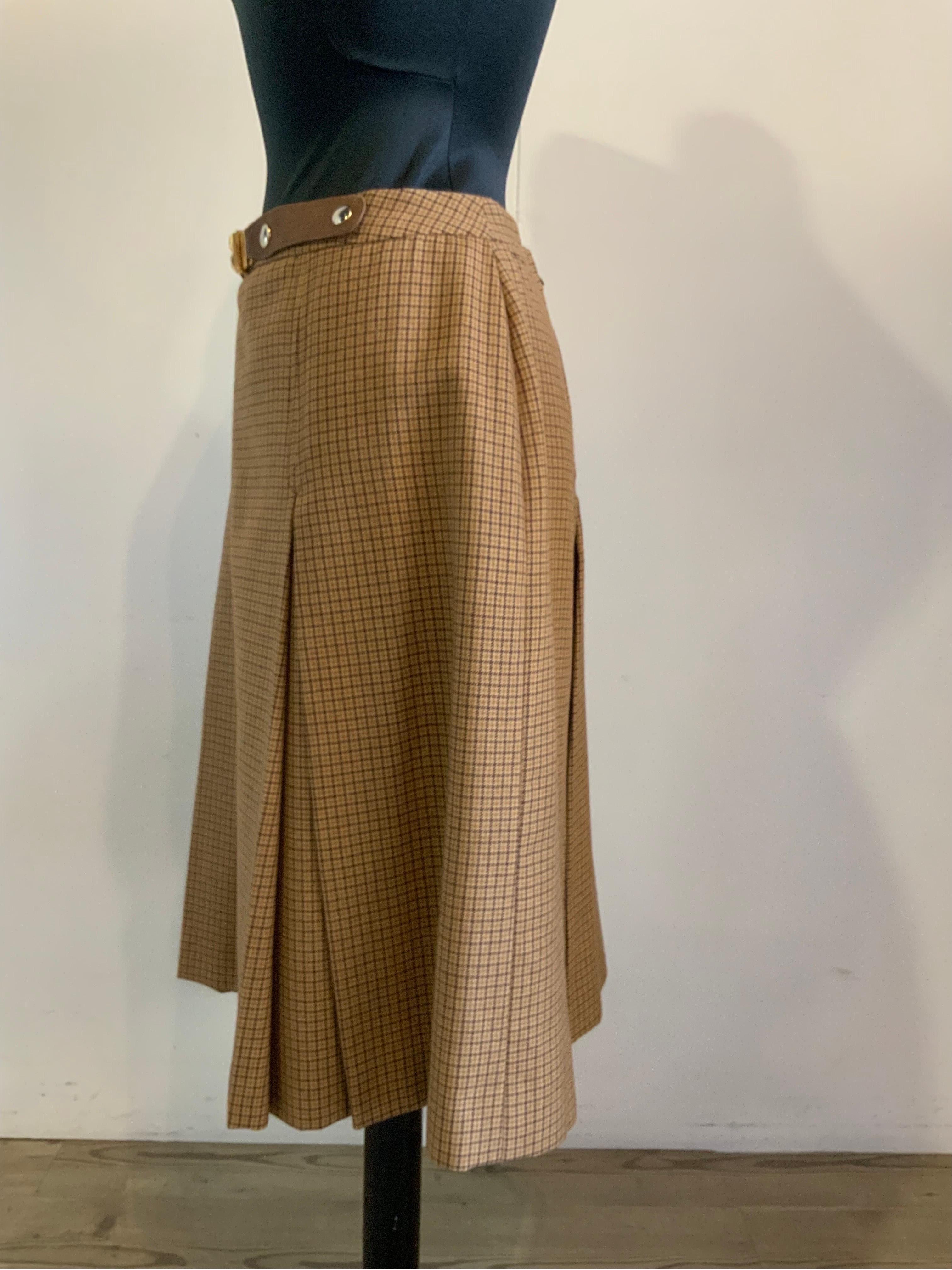 Celine vintage check brown Midi Skirt In Good Condition For Sale In Carnate, IT