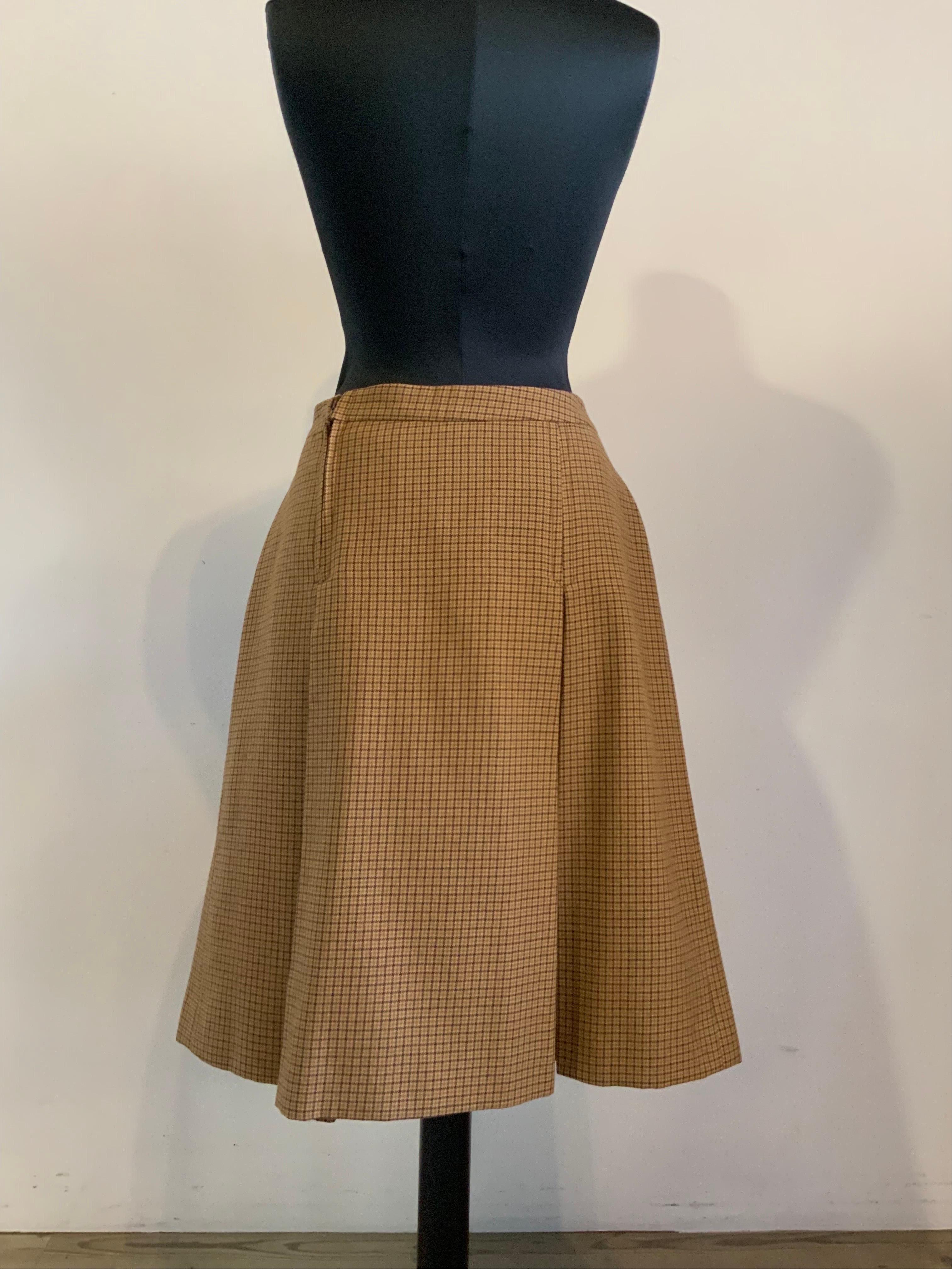 Celine vintage check brown Midi Skirt For Sale 1