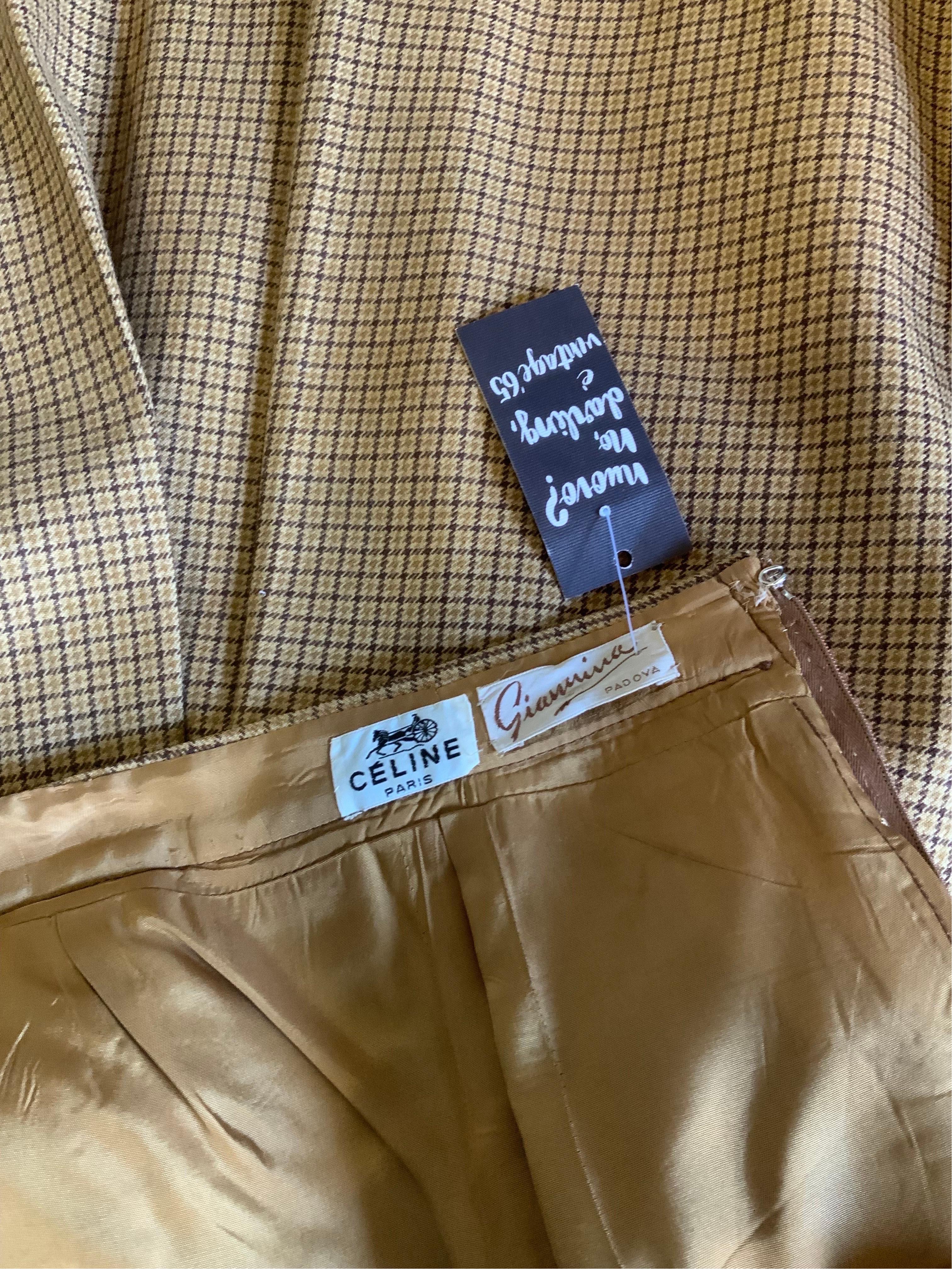 Celine vintage check brown Midi Skirt For Sale 2