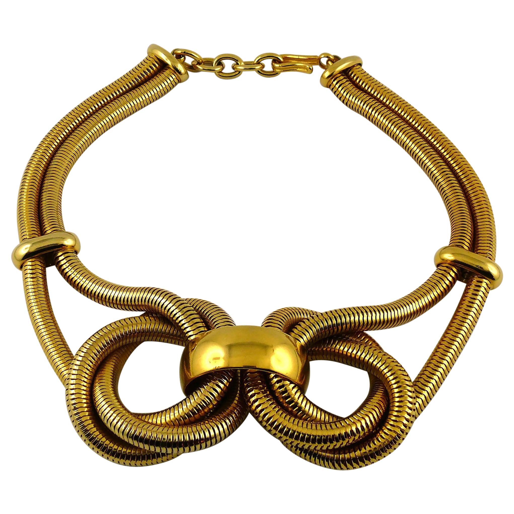 Celine Vintage Chunky Gold Toned Snake Chain Knot Necklace