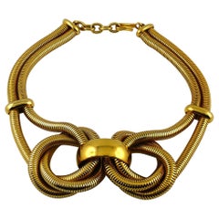 Celine Vintage Chunky Gold Toned Snake Chain Knot Necklace