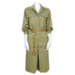 Celine vintage cotton safari style signed gold buttons jacket and skirt suit