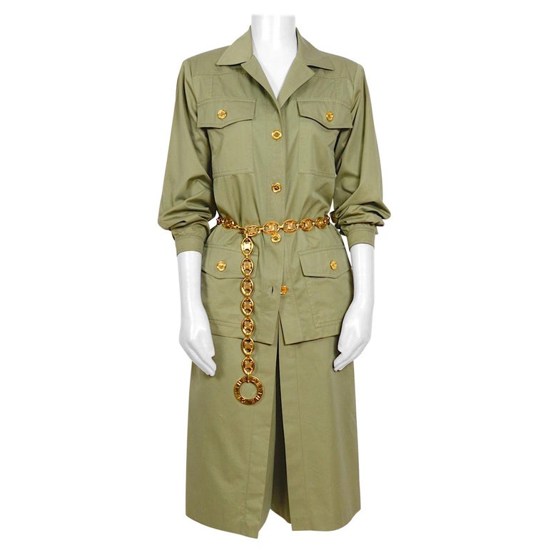 Celine vintage cotton safari style signed gold buttons jacket and