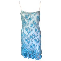 Celine Vintage Embellished Lace Turquoise Cocktail Dress