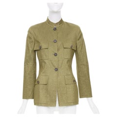 CELINE Vintage Finition Main metallic wool blend military safari jacket FR36 S