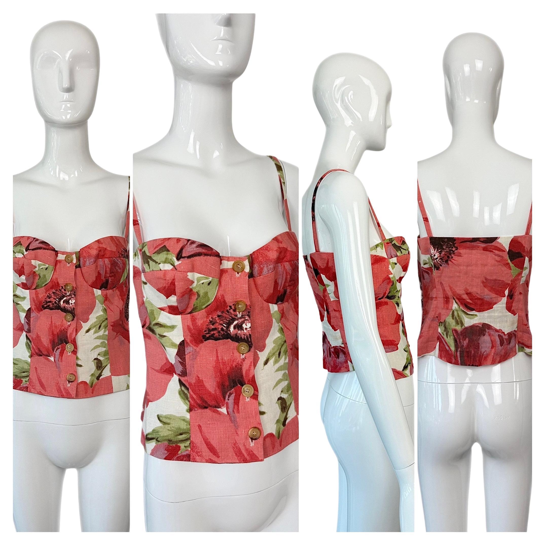 CELINE Vintage Floral Linen Bustier Corset Style