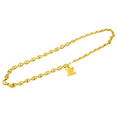 Celine Vintage Gold Logo Chain Link Charm Waist Belt 