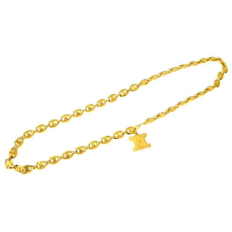 Celine Vintage Gold Logo Chain Link Charm Waist Belt at 1stDibs