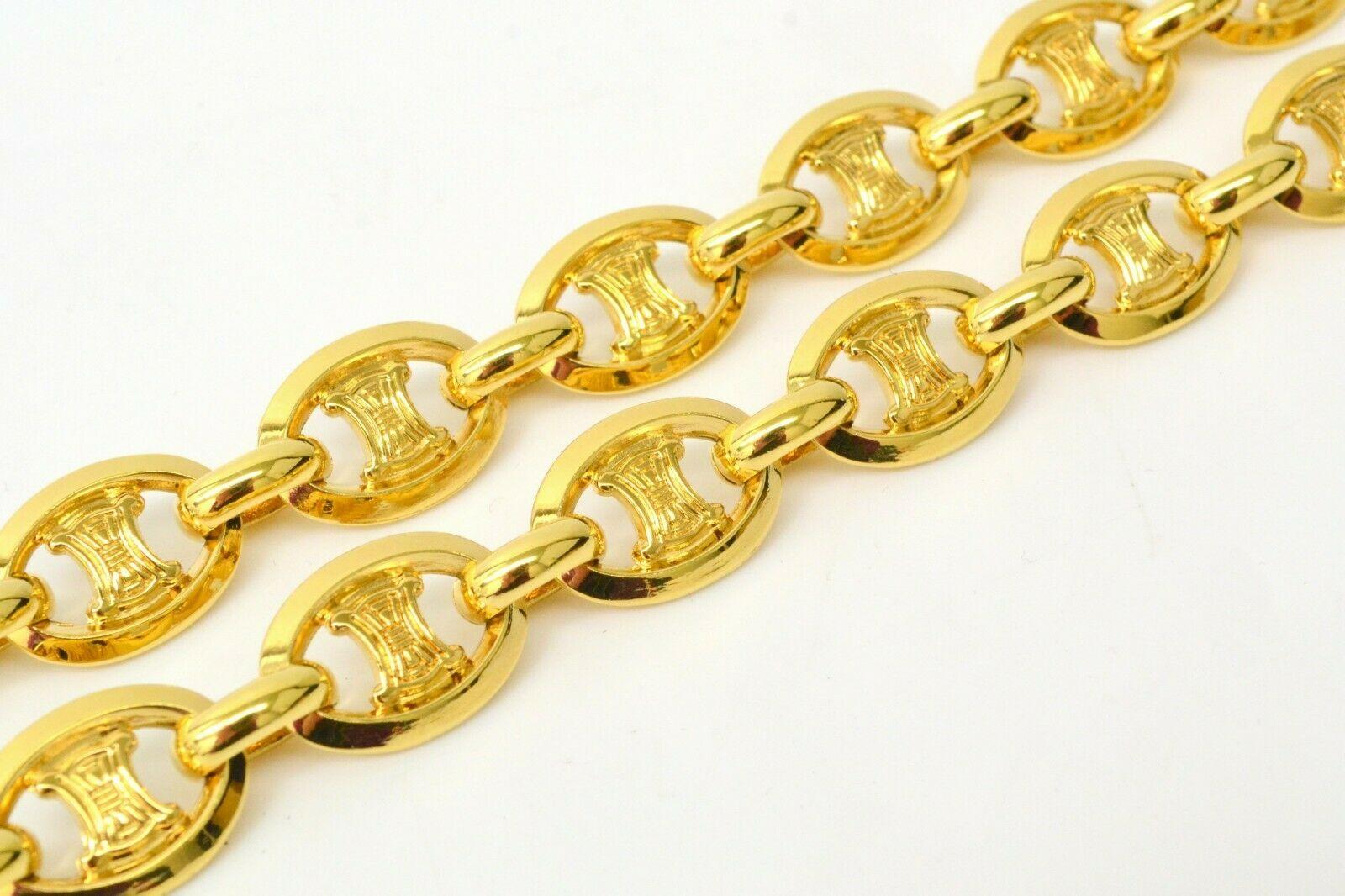 Women's Celine Vintage Gold Logo Chain Link Mariner Charm Waist Belt 